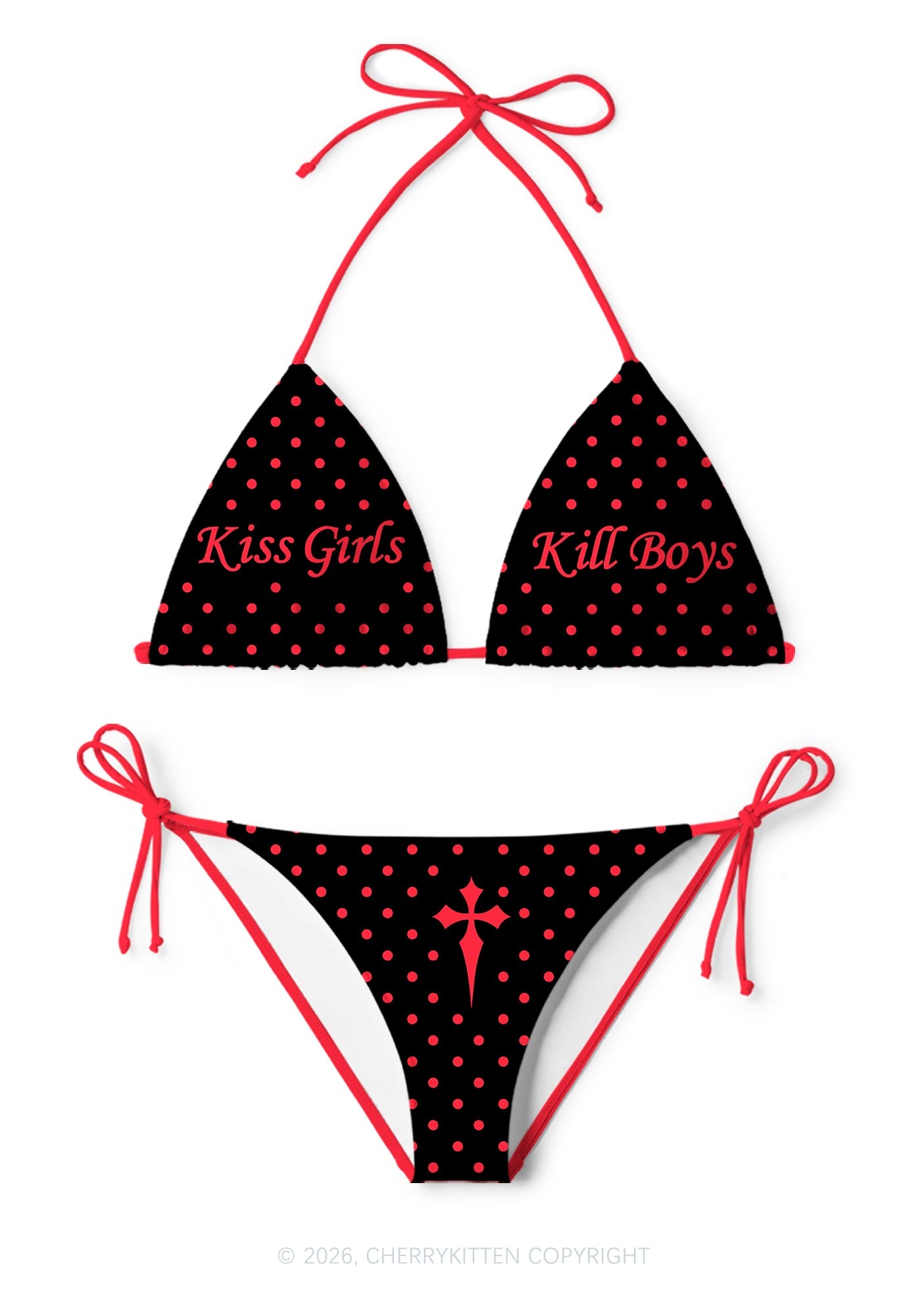 Kiss Girls Kill Boys Pride Y2K Print Bikini Set Cherrykitten