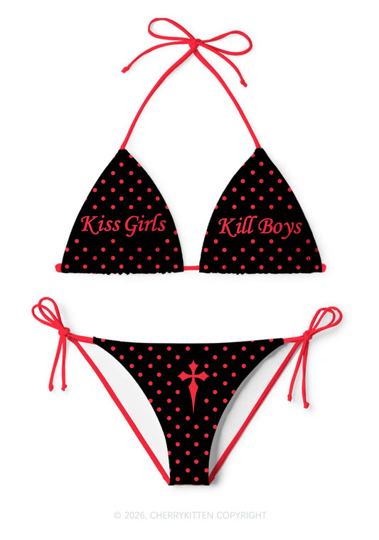 Kiss Girls Kill Boys Pride Y2K Print Bikini Set Cherrykitten