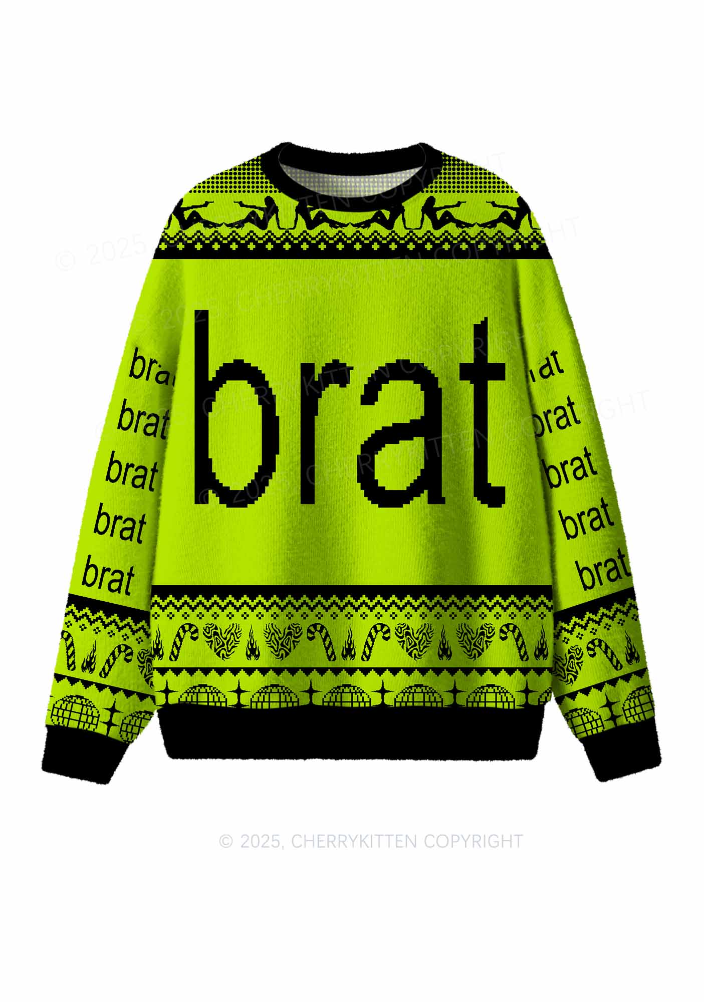 Green Brat Y2K Christmas Knit Sweatshirt Cherrykitten