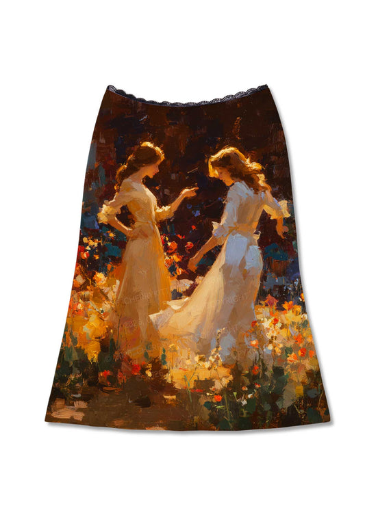 Dancing In Garden Pride Y2K Print Midi Skirt Cherrykitten