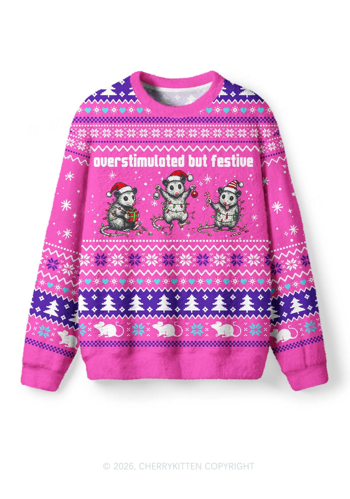 Overstimulated But Festive Christmas Opossum Y2K Knit Sweatshirt Cherrykitten