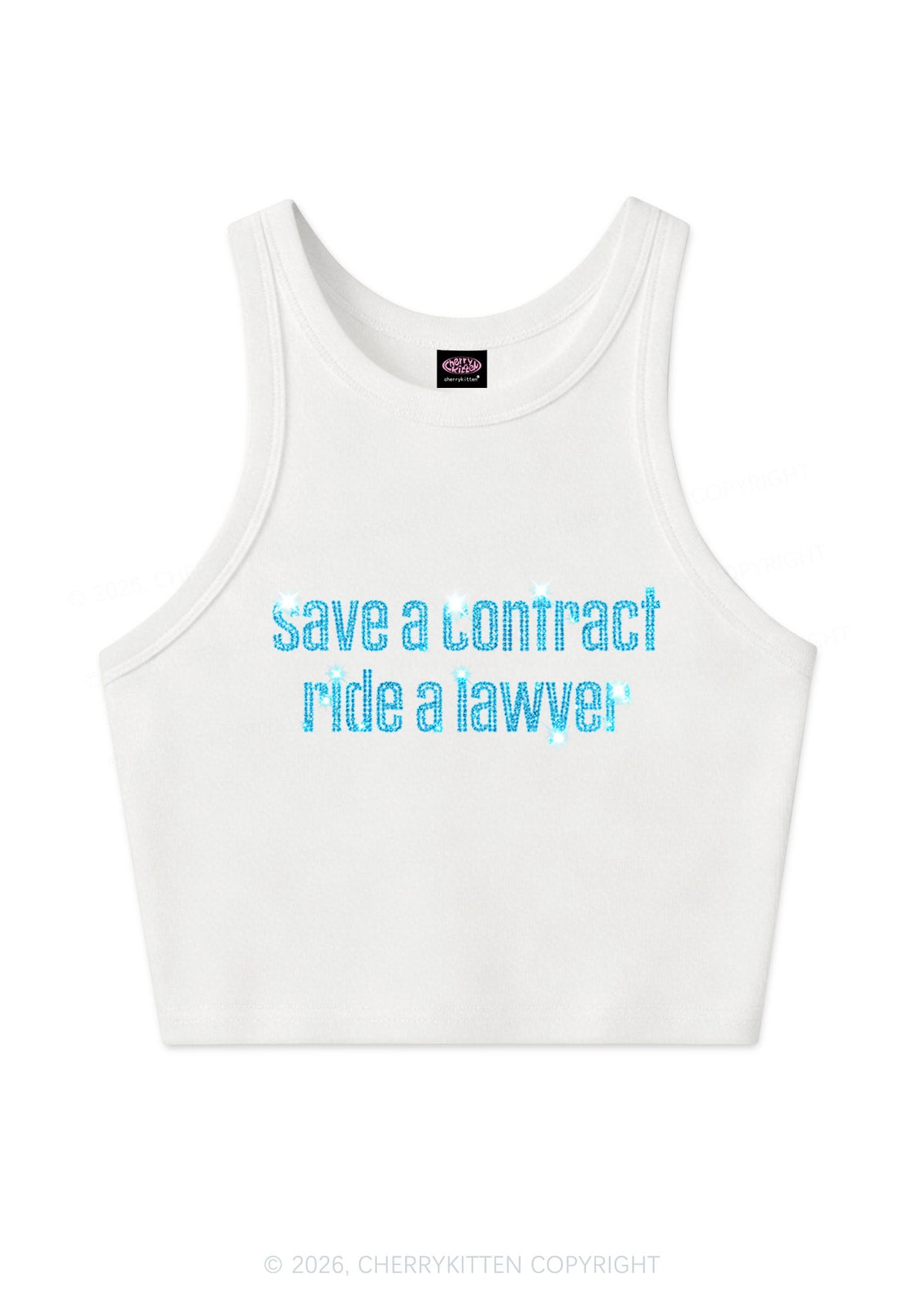 Rhinestone Ride A Lawyer Y2K Crop Tank Top Cherrykitten