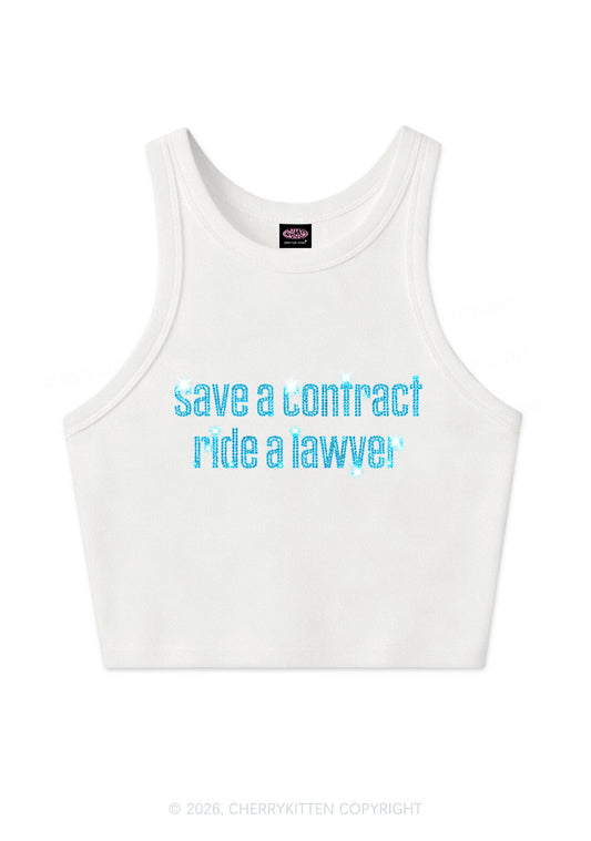 Rhinestone Ride A Lawyer Y2K Crop Tank Top Cherrykitten