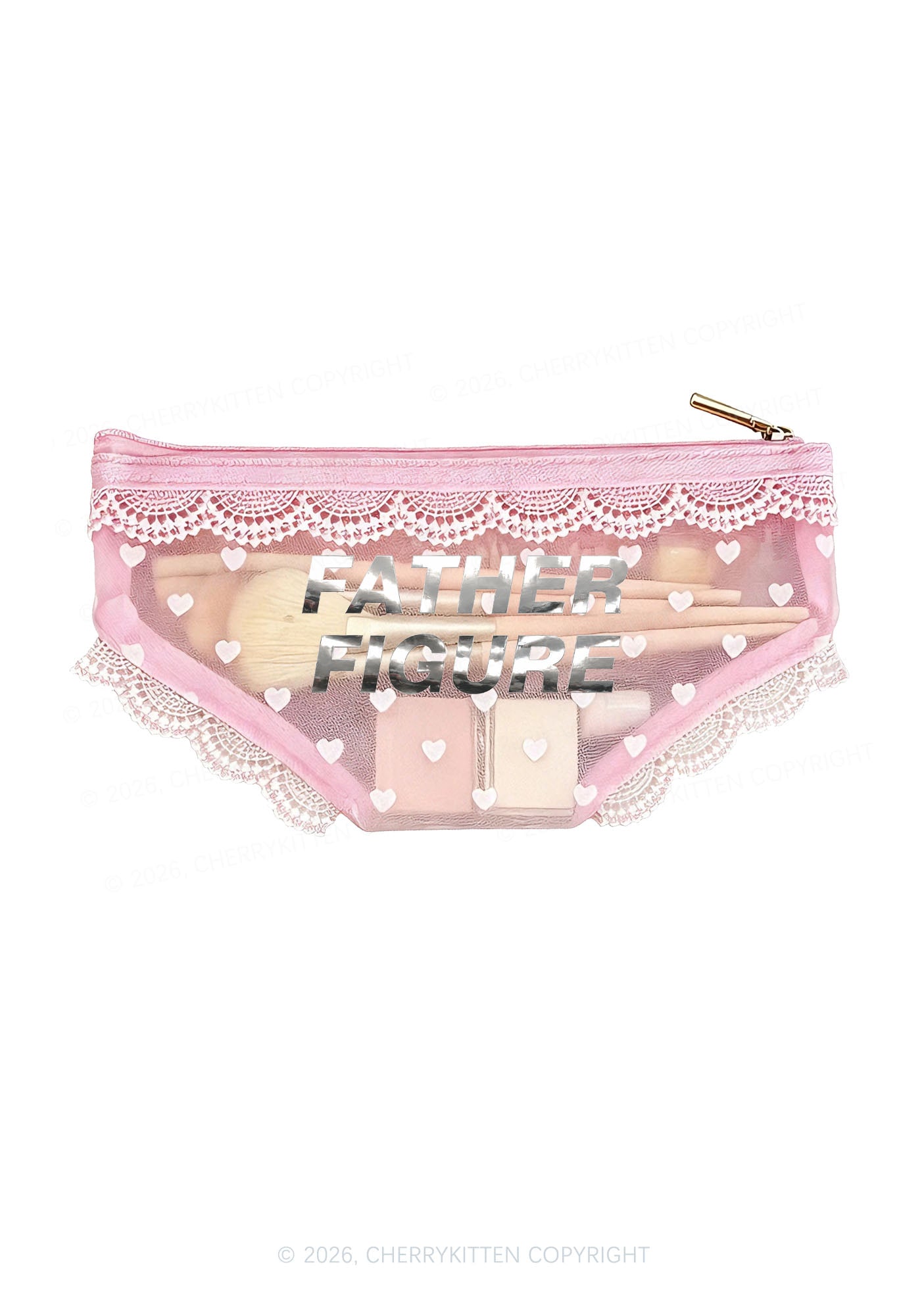 Father Figure Silver Foil Printed Y2K Briefs Shape Cosmetic Pouch Cherrykitten