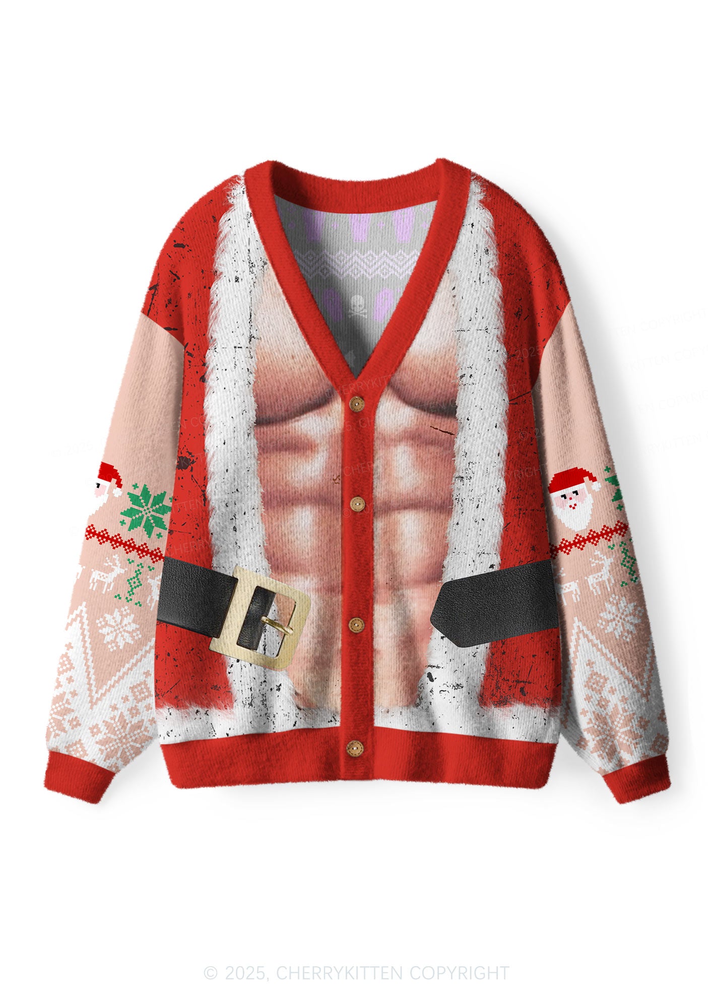 Muscle Santa Y2K Christmas Cardigan Knit Sweatshirt Cherrykitten