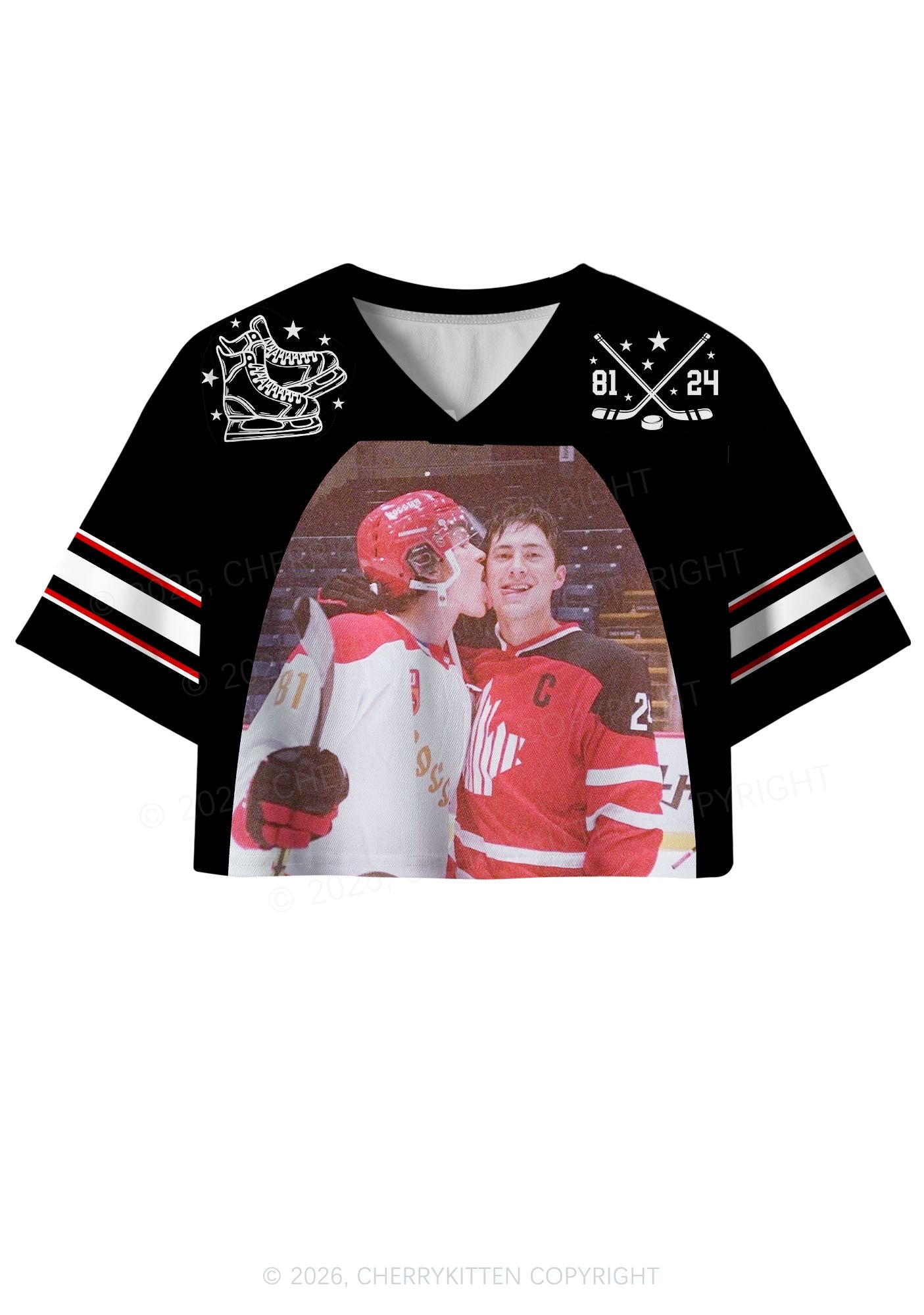 Black Hockey Boys Kissing HR Y2K Crop Sport Jersey Shirts Cherrykitten