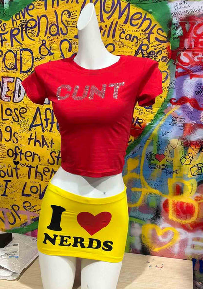 I Love Nerds Y2K Mini Hip Skirt Cherrykitten