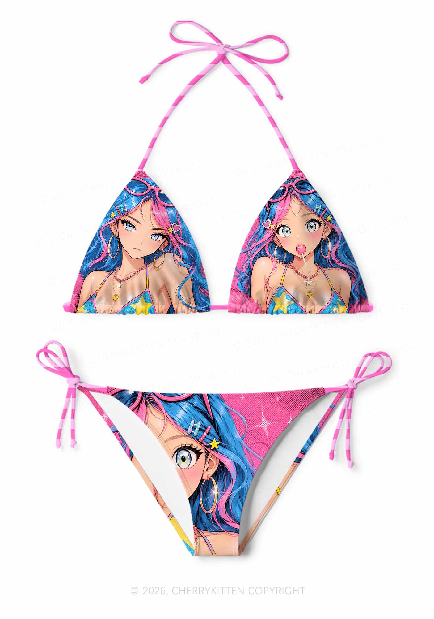 Kawaii Manga Girl Y2K Print Bikini Set Cherrykitten