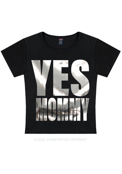 Yes Mommy Silver Foil Printed Y2K Baby Tee Cherrykitten
