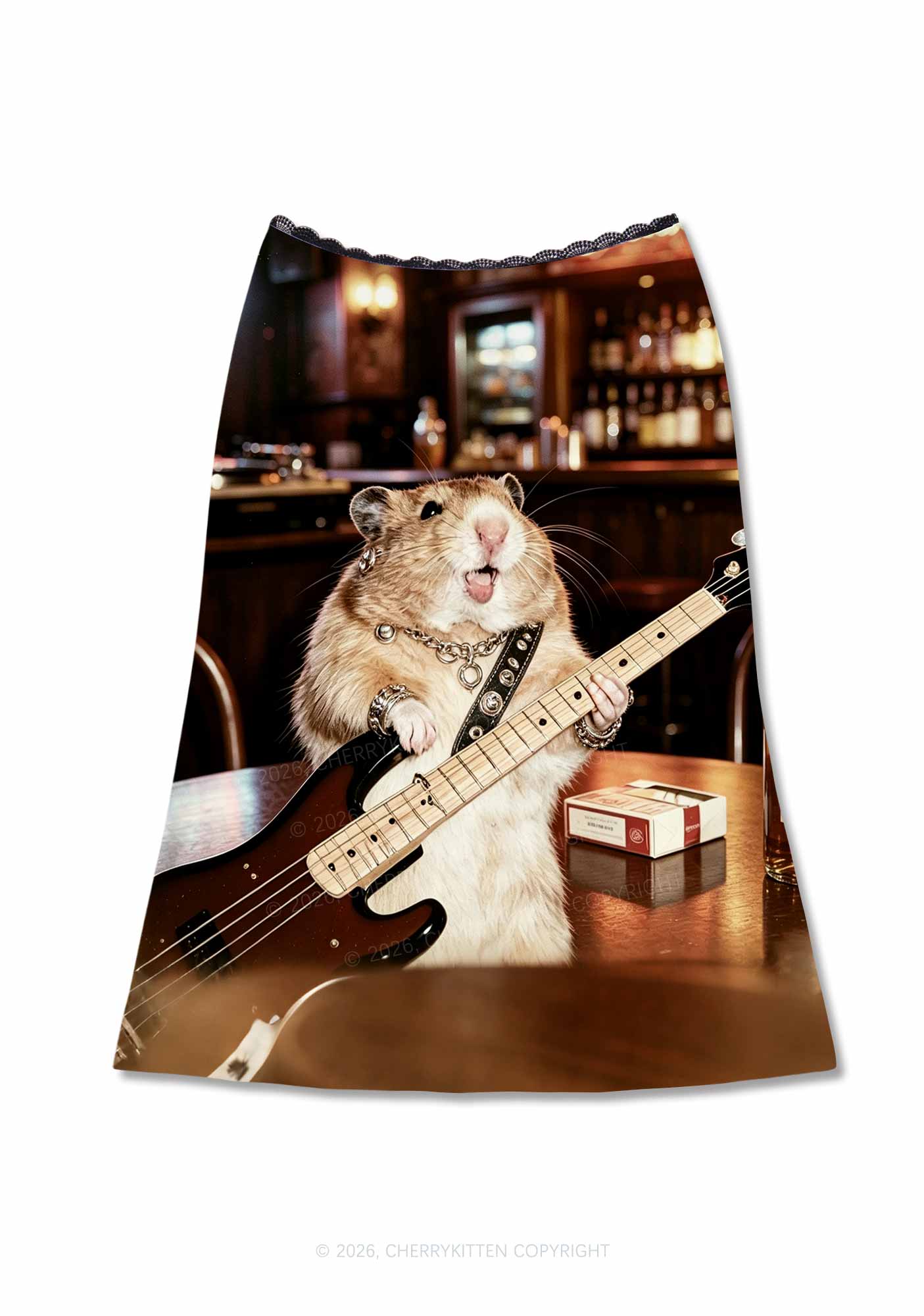 Hamster Bassist Techno Y2K Print Midi Skirt Cherrykitten