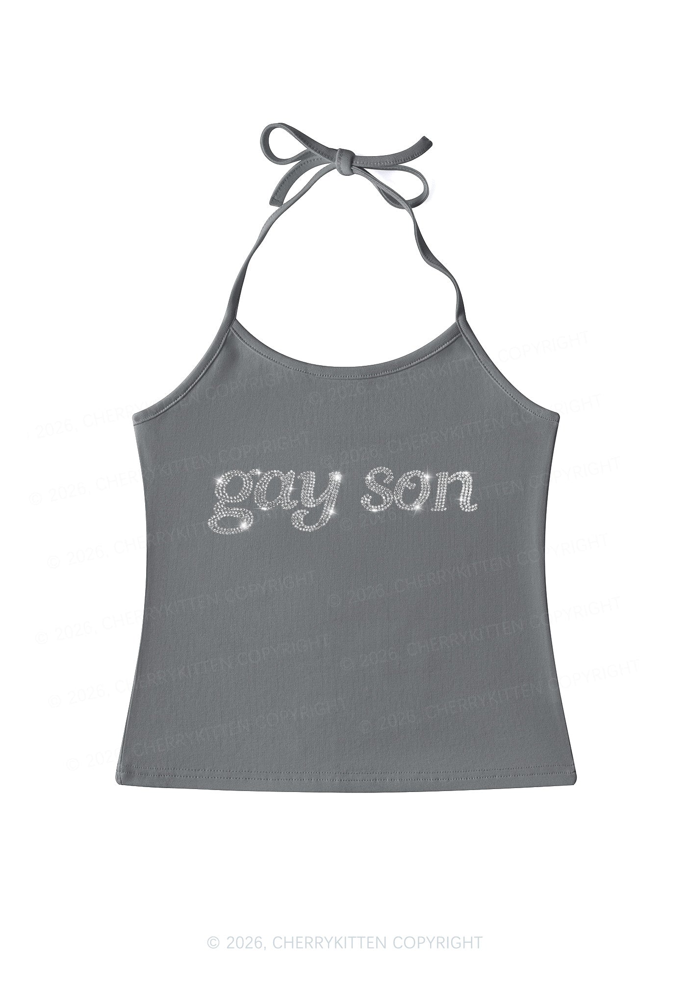 Rhinestone Gay Son Pride Y2K Halter Neck Cami Cherrykitten