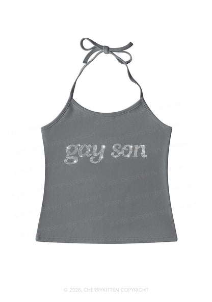 Rhinestone Gay Son Pride Y2K Halter Neck Cami Cherrykitten