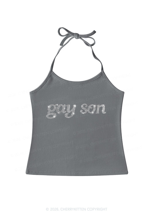 Rhinestone Gay Son Pride Y2K Halter Neck Cami Cherrykitten