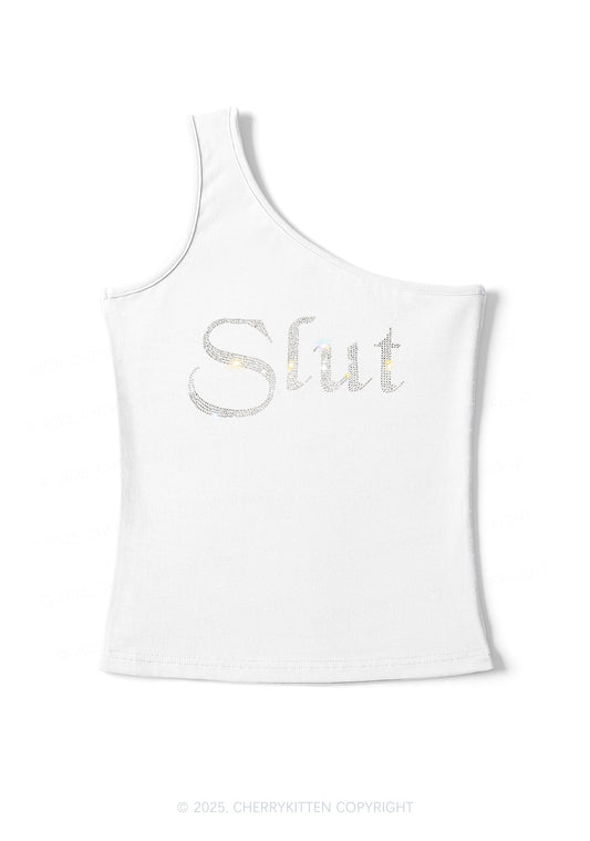 Rhinestone Slxt Y2K One Shoulder Tank Top Cherrykitten