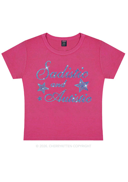 Rhinestone Sadistic And Autistic Y2K Baby Tee Cherrykitten