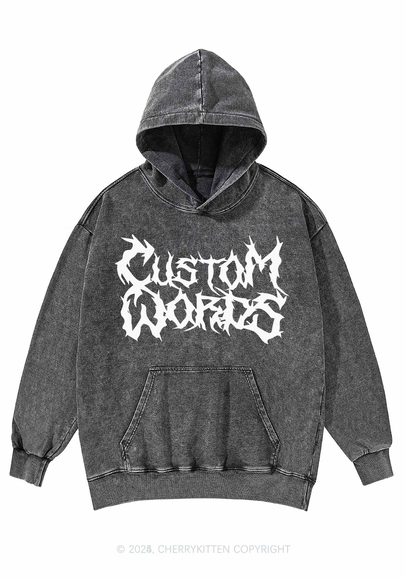 Custom Text Punk Font Y2K Washed Hoodie Cherrykitten