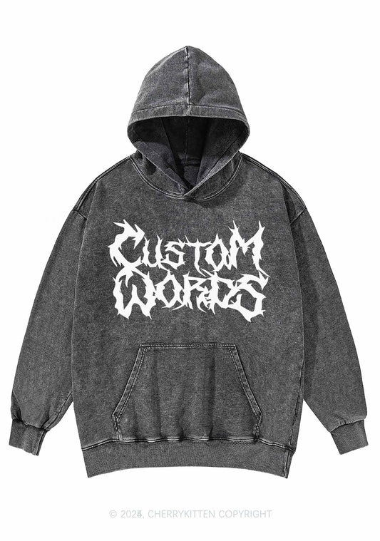 Custom Text Punk Font Y2K Washed Hoodie Cherrykitten