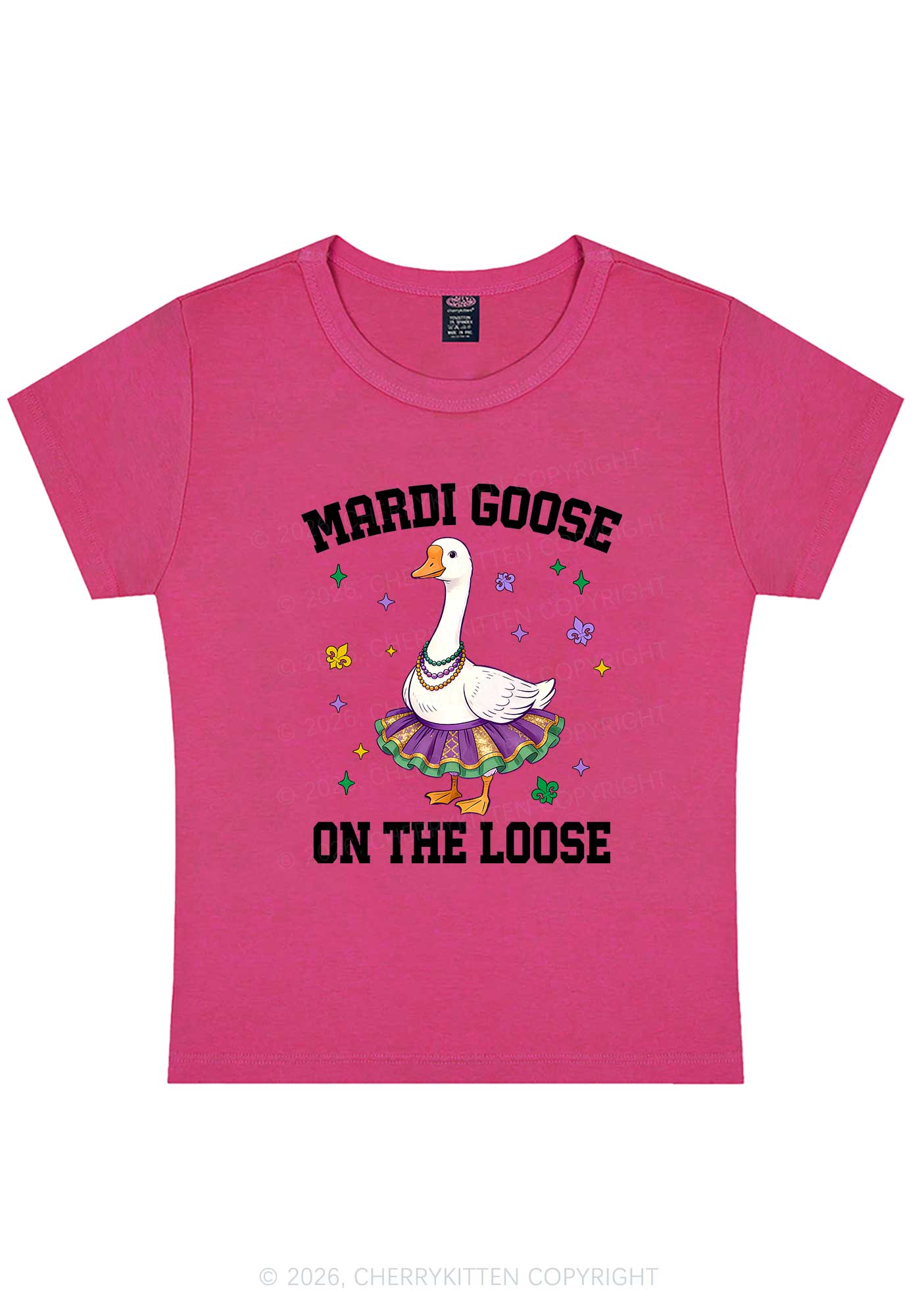 Mardi Gras Goose Y2K Baby Tee Cherrykitten