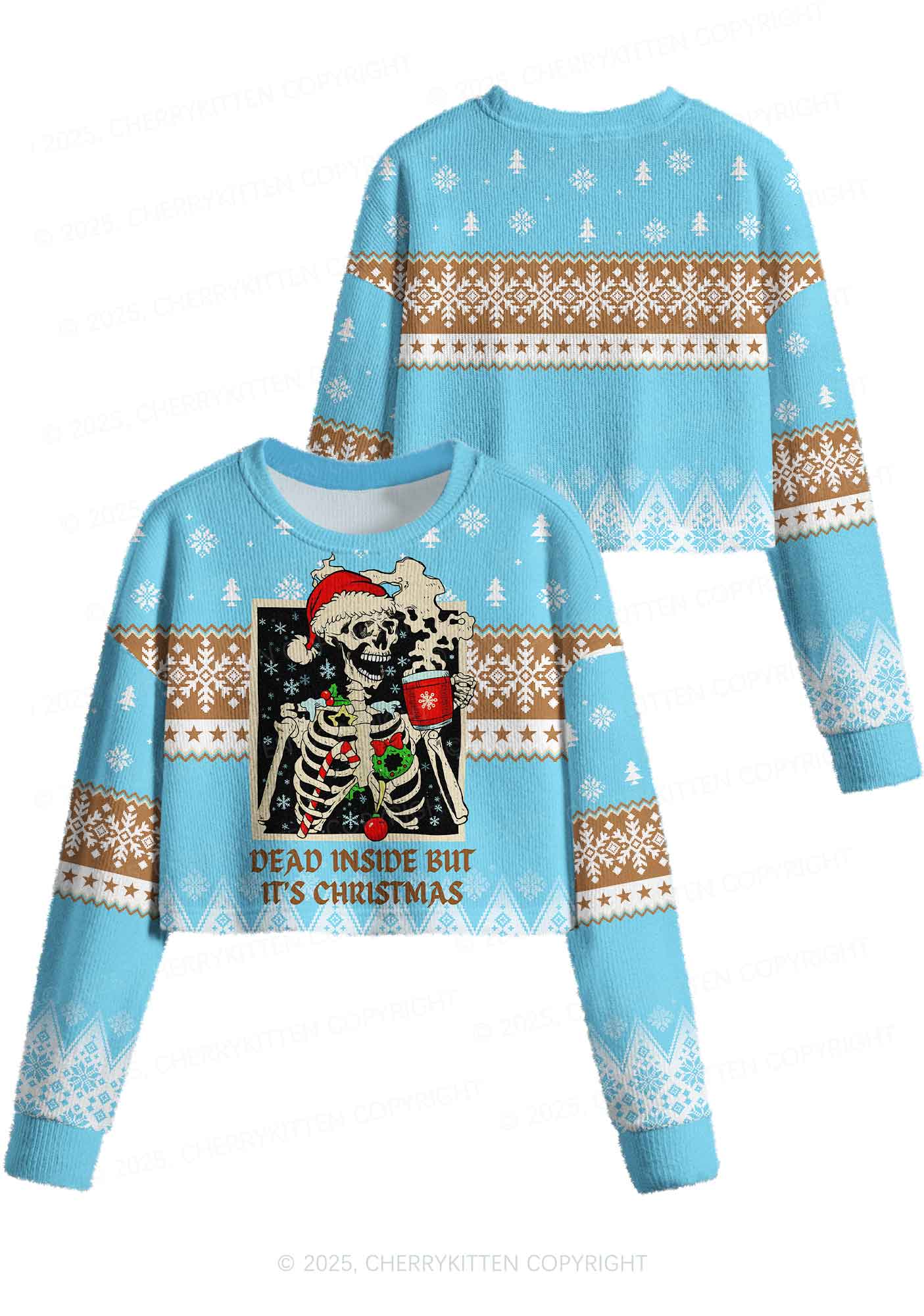 Dead Inside Y2K Christmas Crop Knit Sweatshirt Cherrykitten