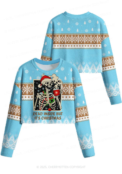 Dead Inside Y2K Christmas Crop Knit Sweatshirt Cherrykitten