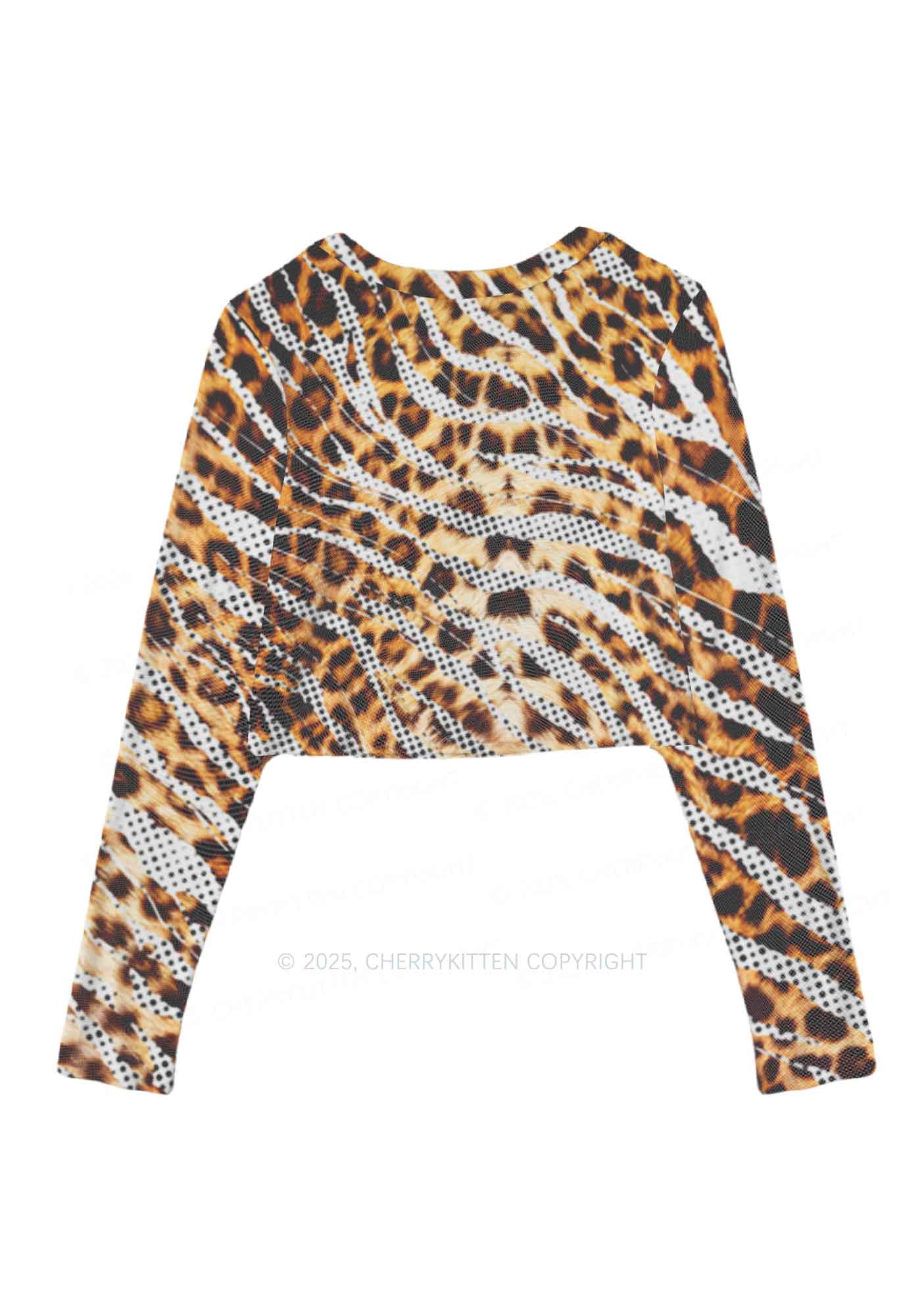Wild Dots Y2K Mesh Long Sleeve Crop Top Cherrykitten