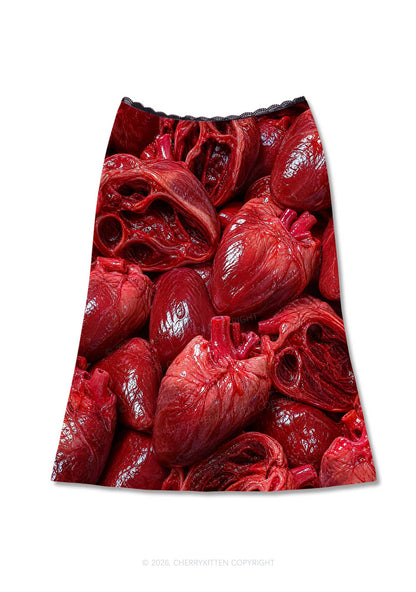 Halloween Red Blood Hearts Y2K Print Midi Skirt Cherrykitten