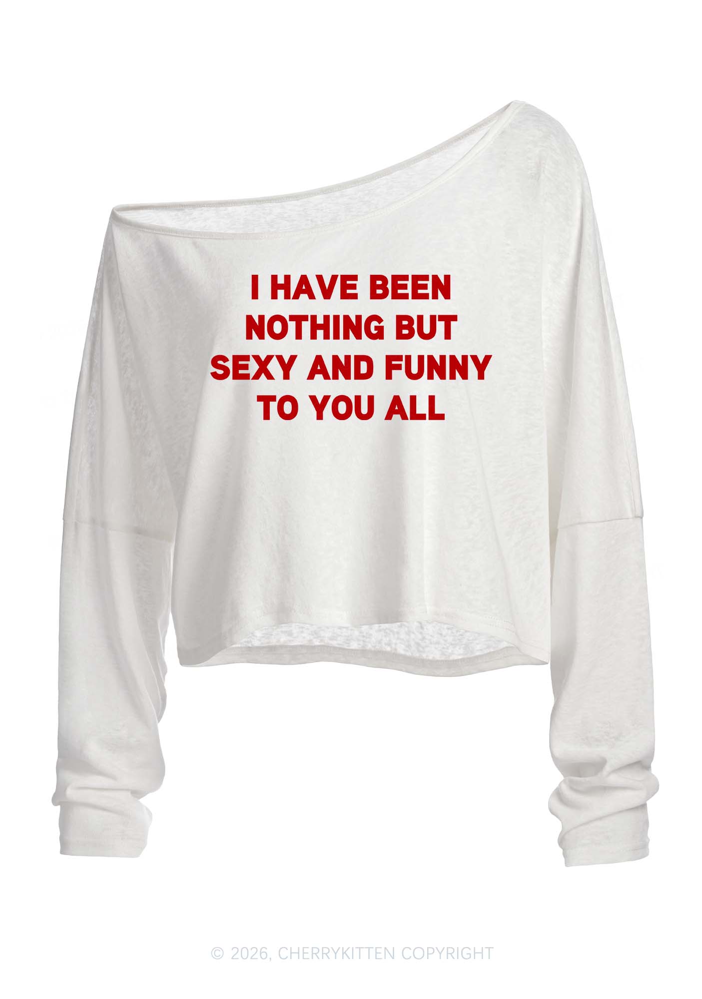 I Have Been Funny Y2K Off Shoulder Long Sleeve Crop Top Cherrykitten
