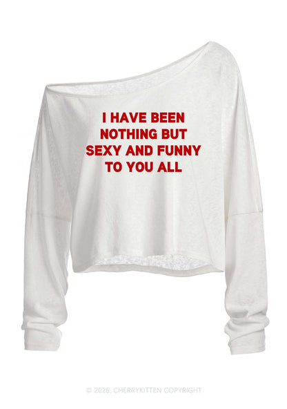 I Have Been Funny Y2K Off Shoulder Long Sleeve Crop Top Cherrykitten