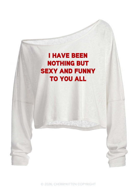 I Have Been Funny Y2K Off Shoulder Long Sleeve Crop Top Cherrykitten