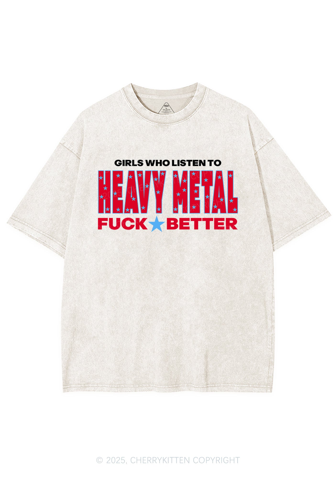 Girls Listen Heavy Metal Y2K Shirts Washed Tee Cherrykitten