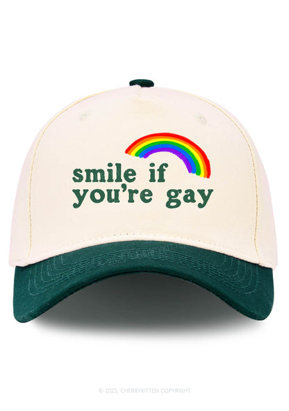 Rainbow Smile If You're Gay Pride Y2K Color Block Baseball Cap Cherrykitten
