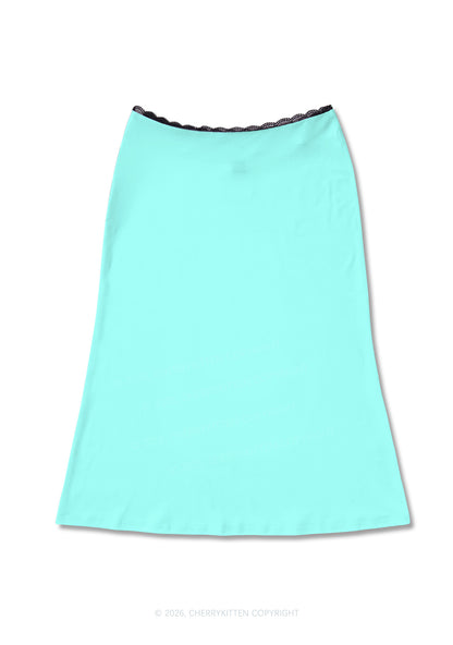 Plain Mint Green Y2K Print Midi Skirt Cherrykitten