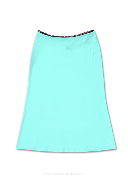 Plain Mint Green Y2K Print Midi Skirt Cherrykitten