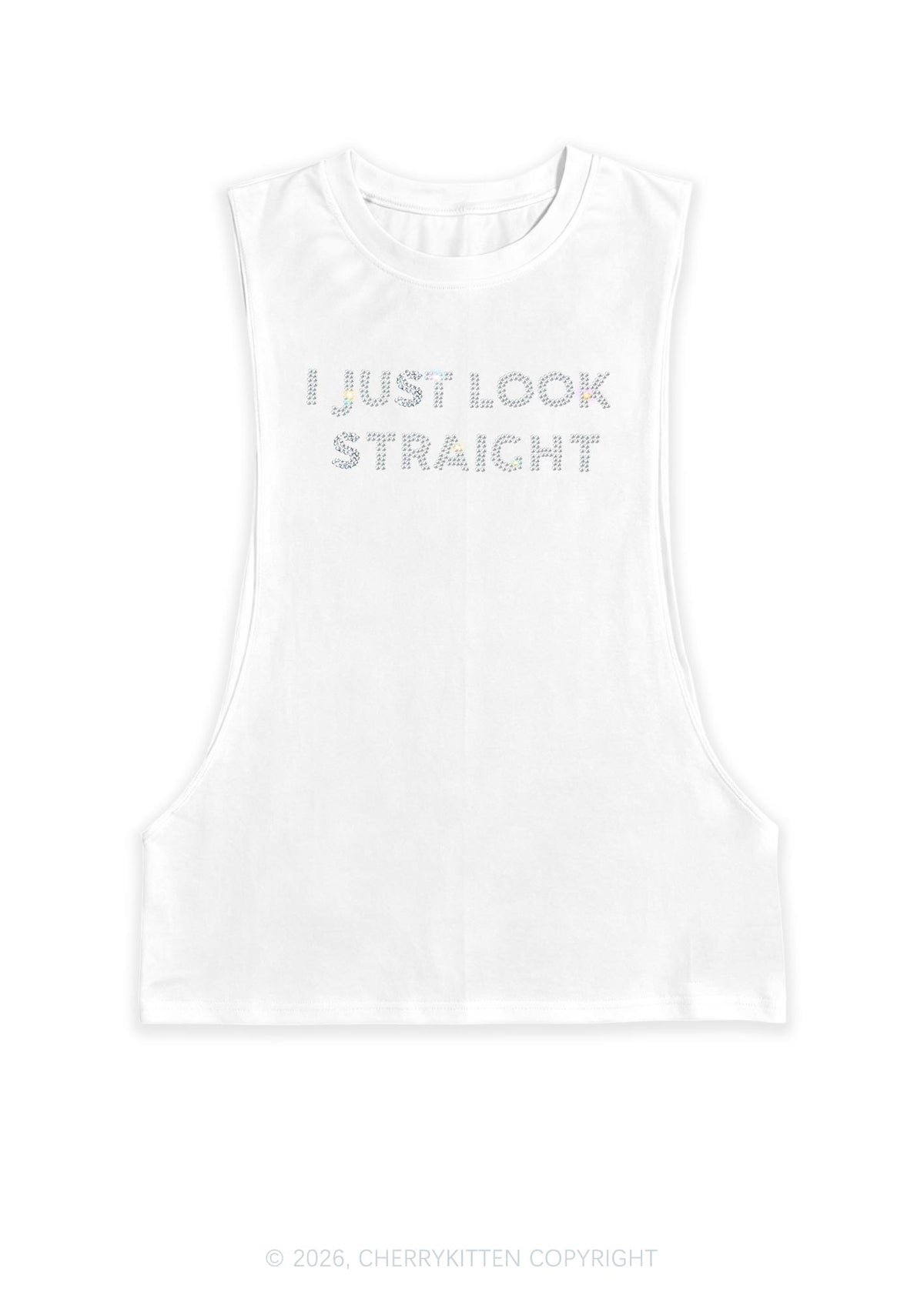 Rhinestone I Just Look Straight Pride Y2K Men Muscle Side Cutoff Tank Top Cherrykitten