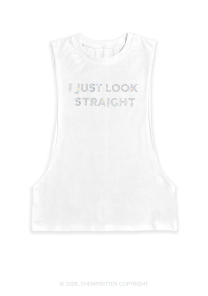 Rhinestone I Just Look Straight Pride Y2K Men Muscle Side Cutoff Tank Top Cherrykitten