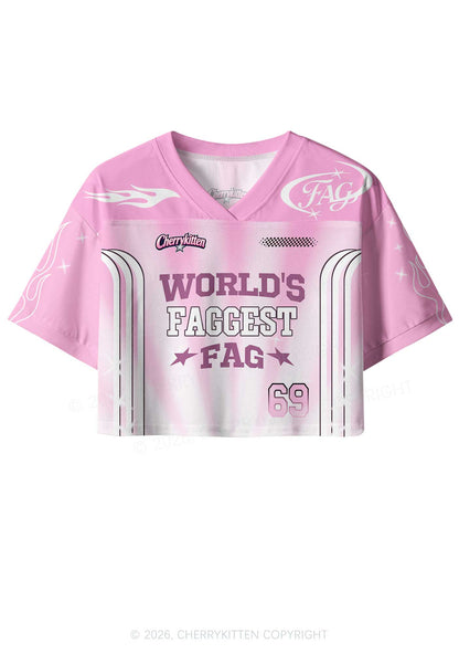 Worlds Faggest Fag Pride Y2K Crop Sport Jersey Shirts Cherrykitten