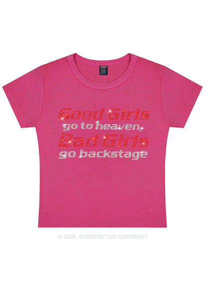 Rhinestone Bad Girls Go Backstage Y2K Baby Tee Cherrykitten