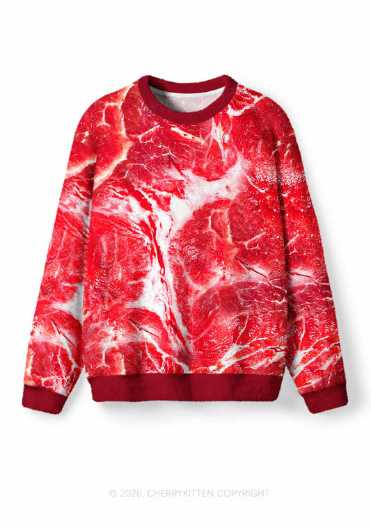 Beef Steak Texture Y2K Christmas Knit Sweatshirt Cherrykitten