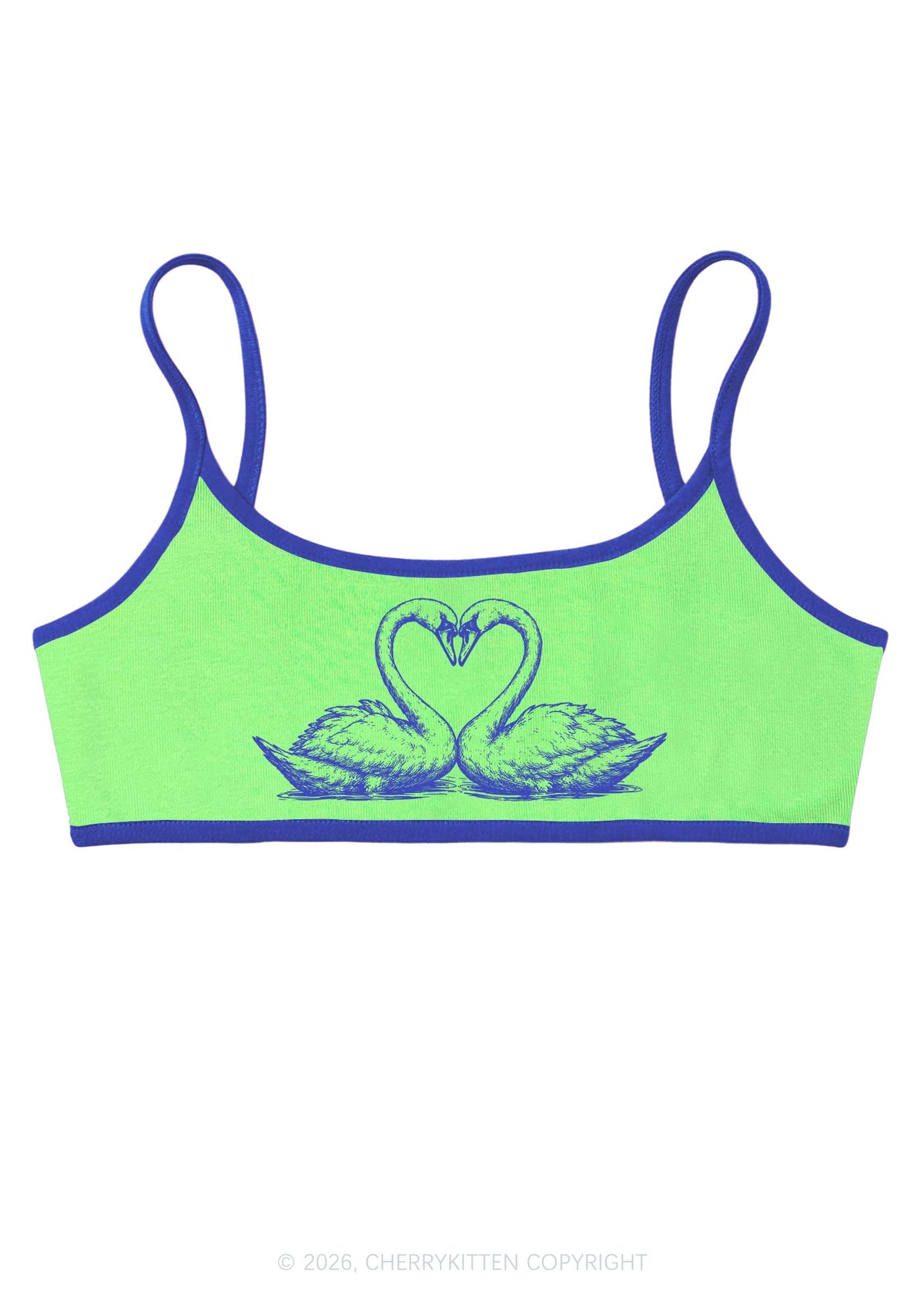 Pink Swans Heart Y2K Super Crop Cami Cherrykitten