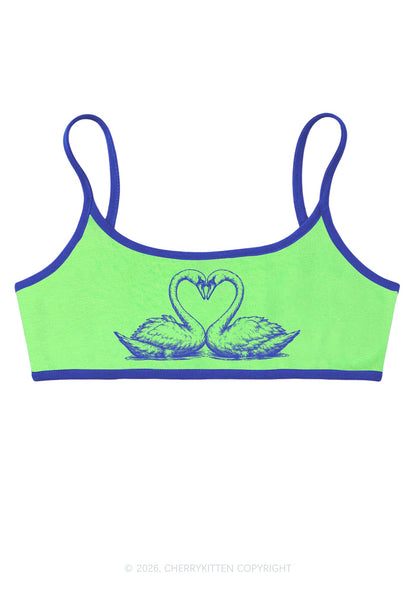 Pink Swans Heart Y2K Super Crop Cami Cherrykitten
