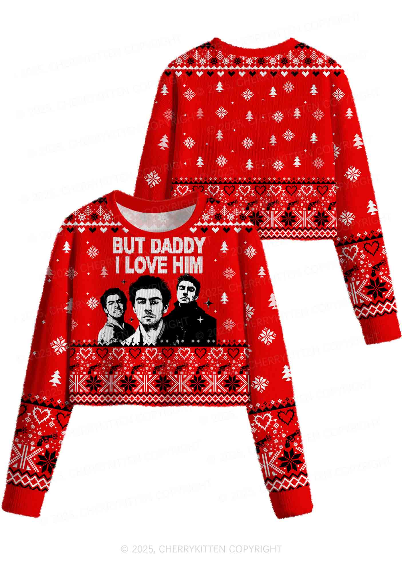 Daddy I Love Luigi Y2K Christmas Crop Knit Sweatshirt Cherrykitten