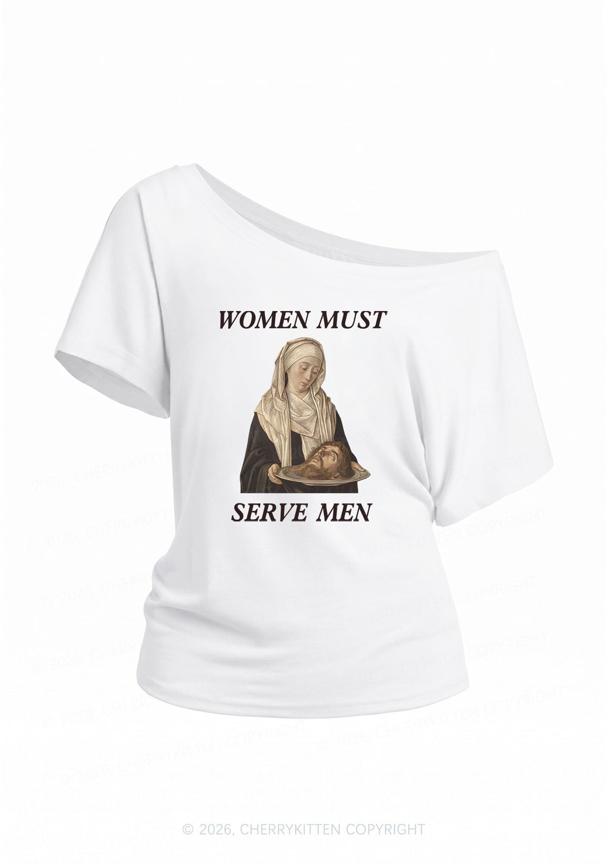 Women Must Serve Men Y2K Off Shoulder Tee Cherrykitten