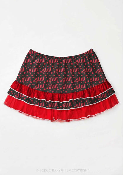 Black Slxt Y2K Print Mini Layered Skirt Cherrykitten
