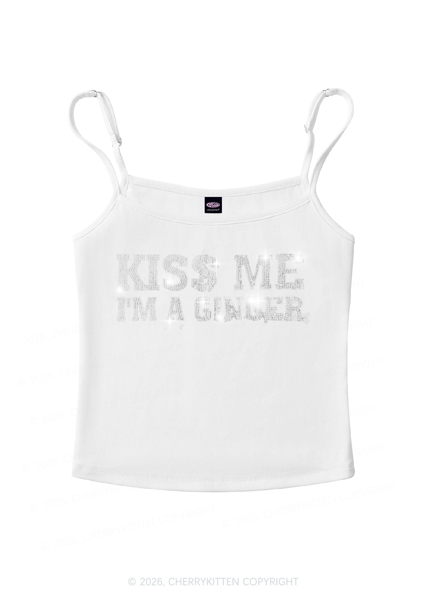Rhinestone Kiss Me Im Ginger St Patricks Y2K Spaghetti Strap Cami Cherrykitten
