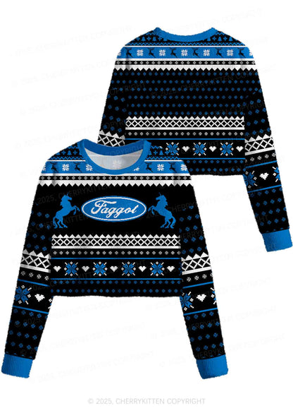 Black Faggot Pride Y2K Christmas Crop Knit Sweatshirt Cherrykitten