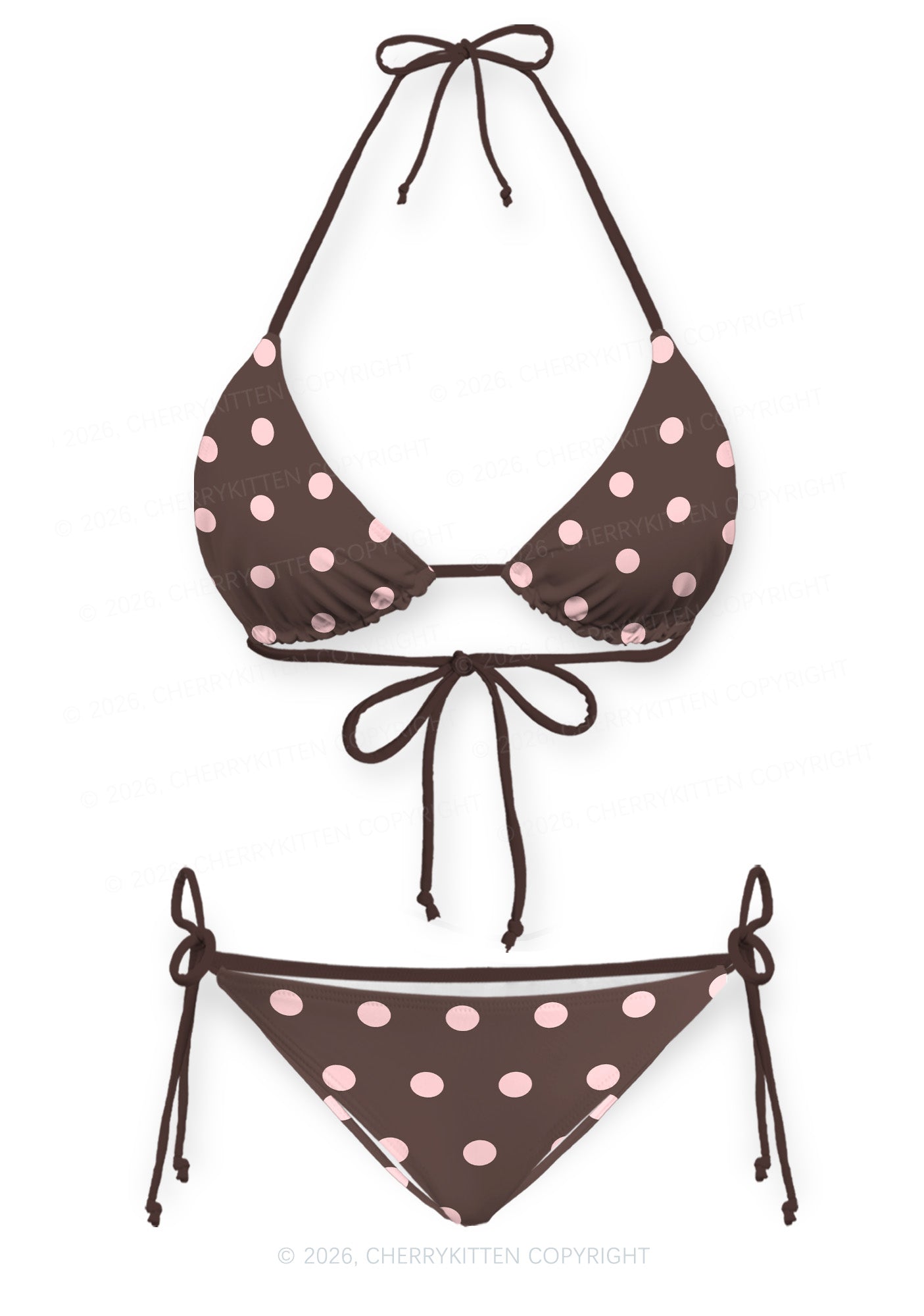 Pink Dots On Brown Y2K Print Bikini Set Cherrykitten