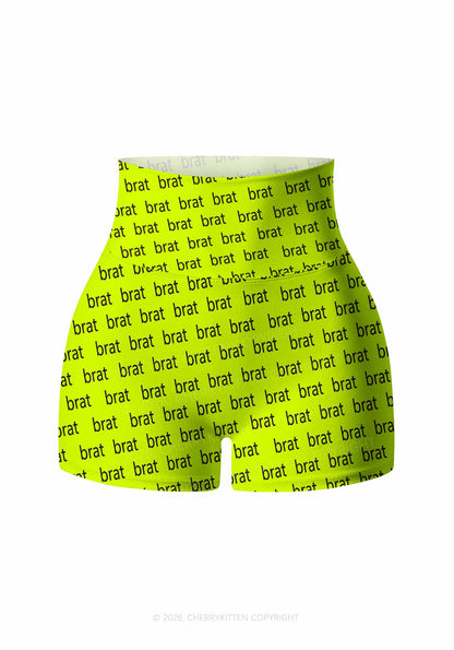 Brat Summer Y2K Print Yoga Shorts Cherrykitten