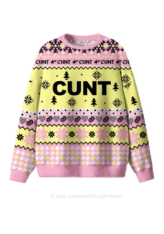 Yellow Cxxt Y2K Christmas Knit Sweatshirt Cherrykitten