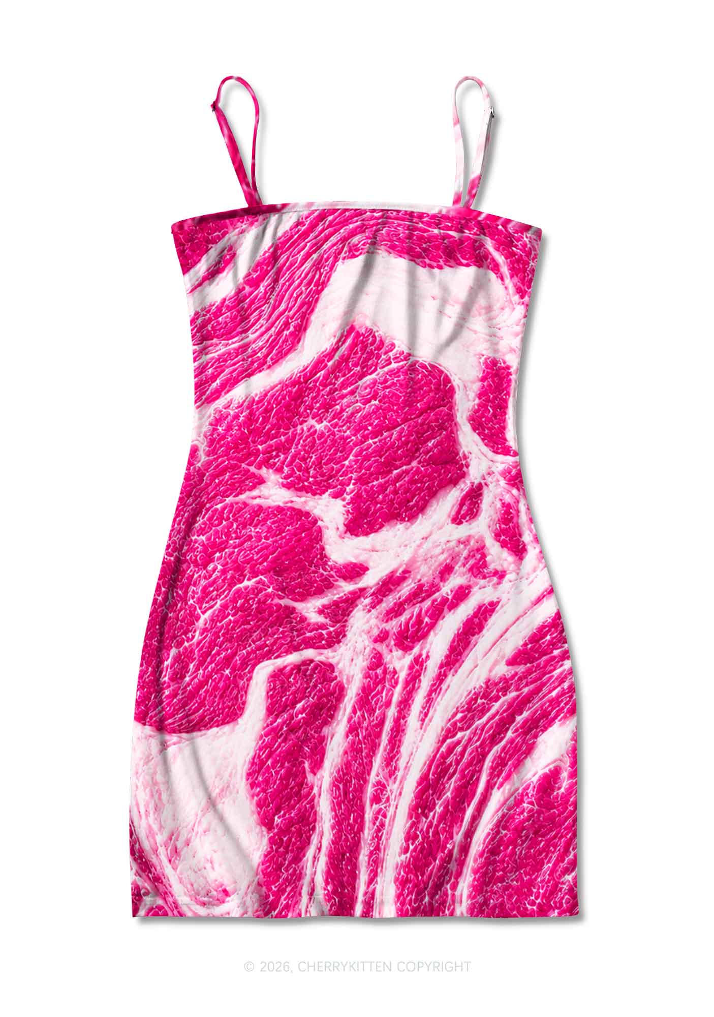 Halloween Pink Beef Texture Y2K Print Slip Dress Cherrykitten
