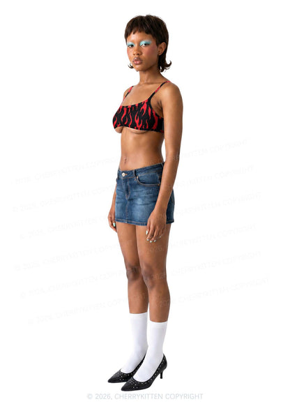 Red Flame Y2K Print Super Crop Cami Cherrykitten